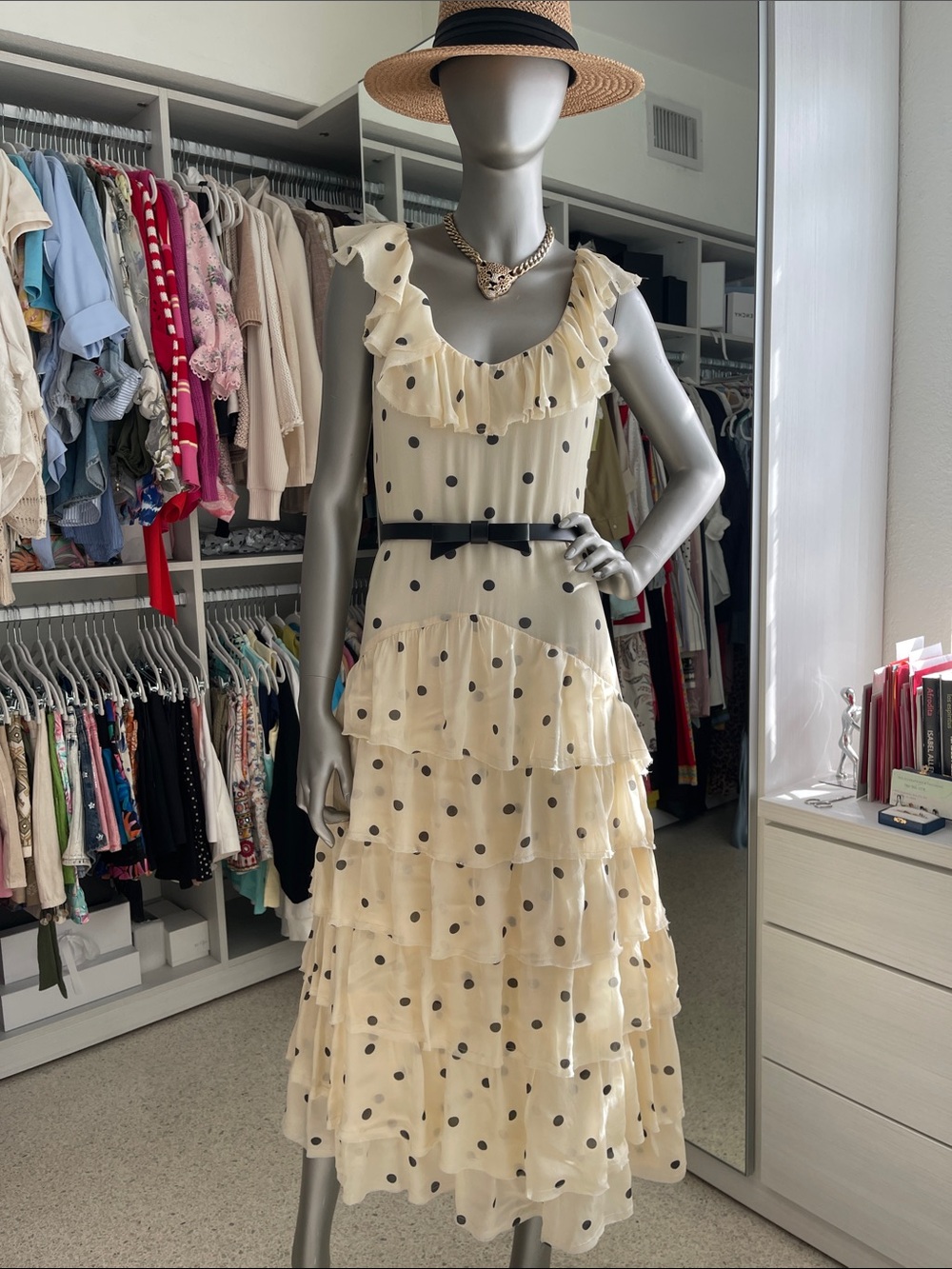 Zara Cream Polka Dots Midi Dress